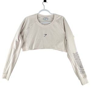 Gymshark Apollo Graphic Cropped Long Sleeve Sweatshirt Beige Womens Size Medium‎